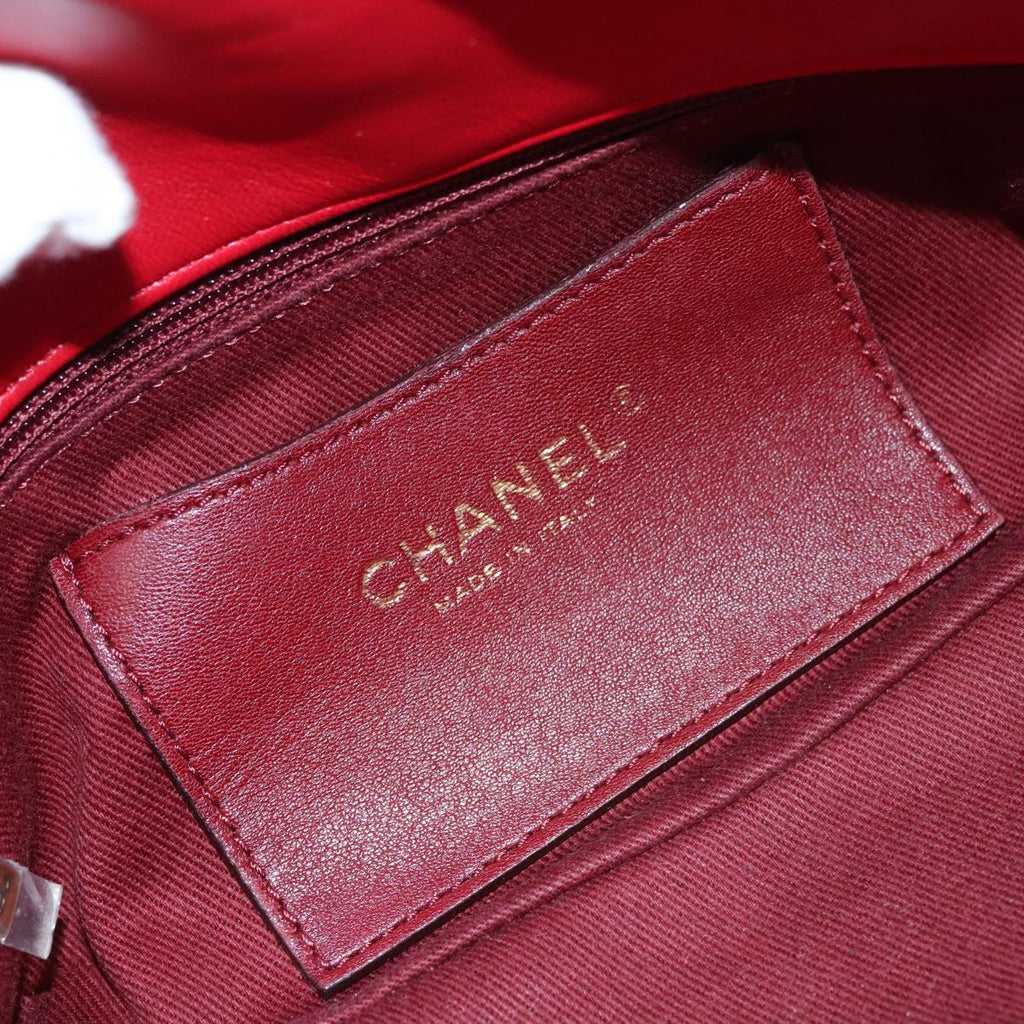 CHANEL Matelasse Chain Shoulder Bag Leather Red Gold CC 108309