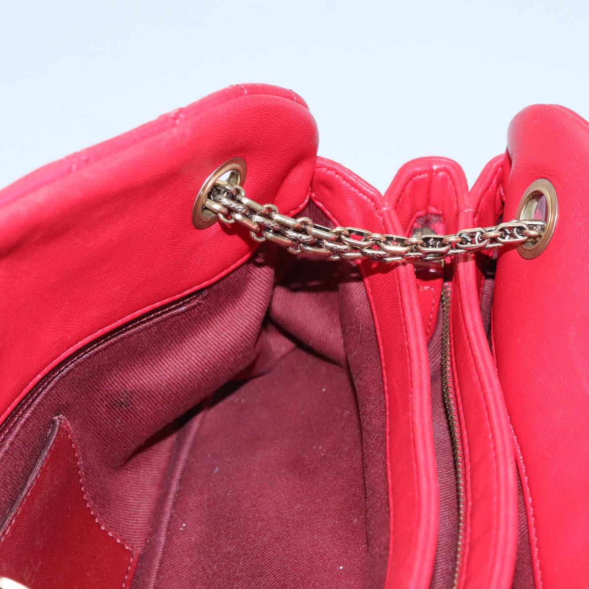 CHANEL Matelasse Chain Shoulder Bag Leather Red Gold CC 108309