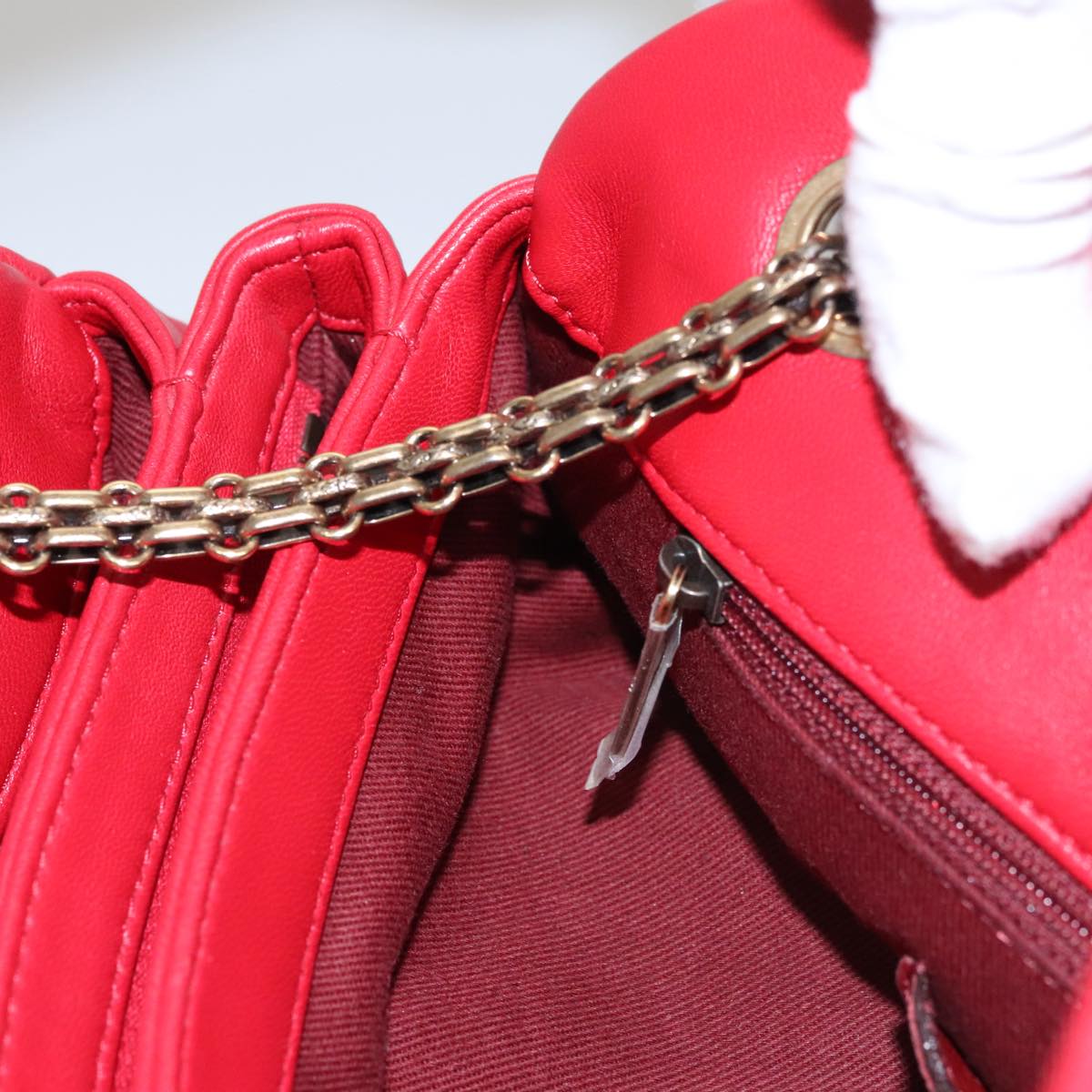 CHANEL Matelasse Chain Shoulder Bag Leather Red Gold CC 108309