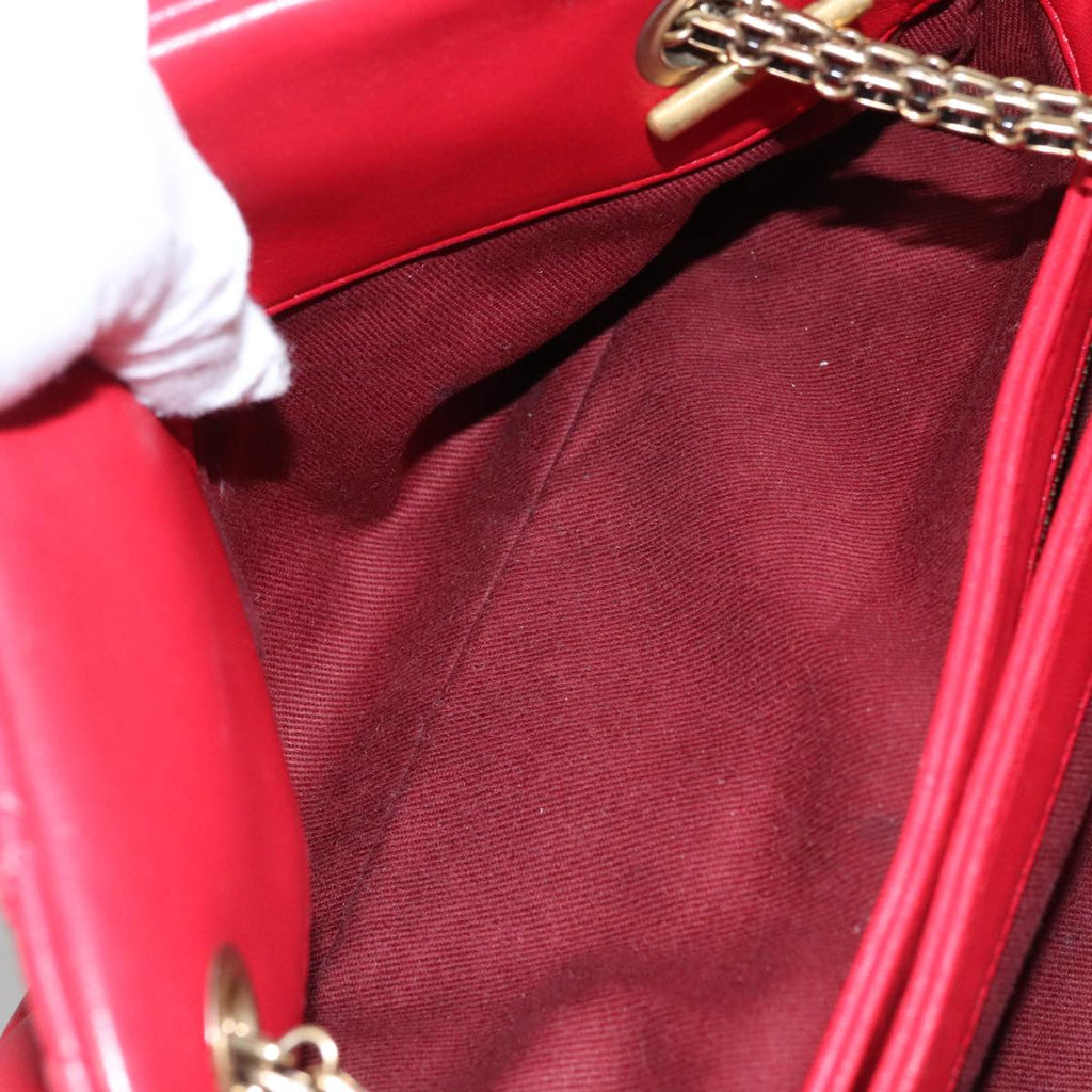 CHANEL Matelasse Chain Shoulder Bag Leather Red Gold CC 108309