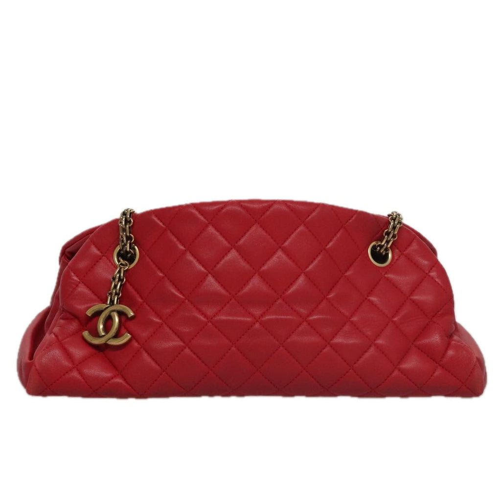 CHANEL Matelasse Chain Shoulder Bag Leather Red Gold CC 108309