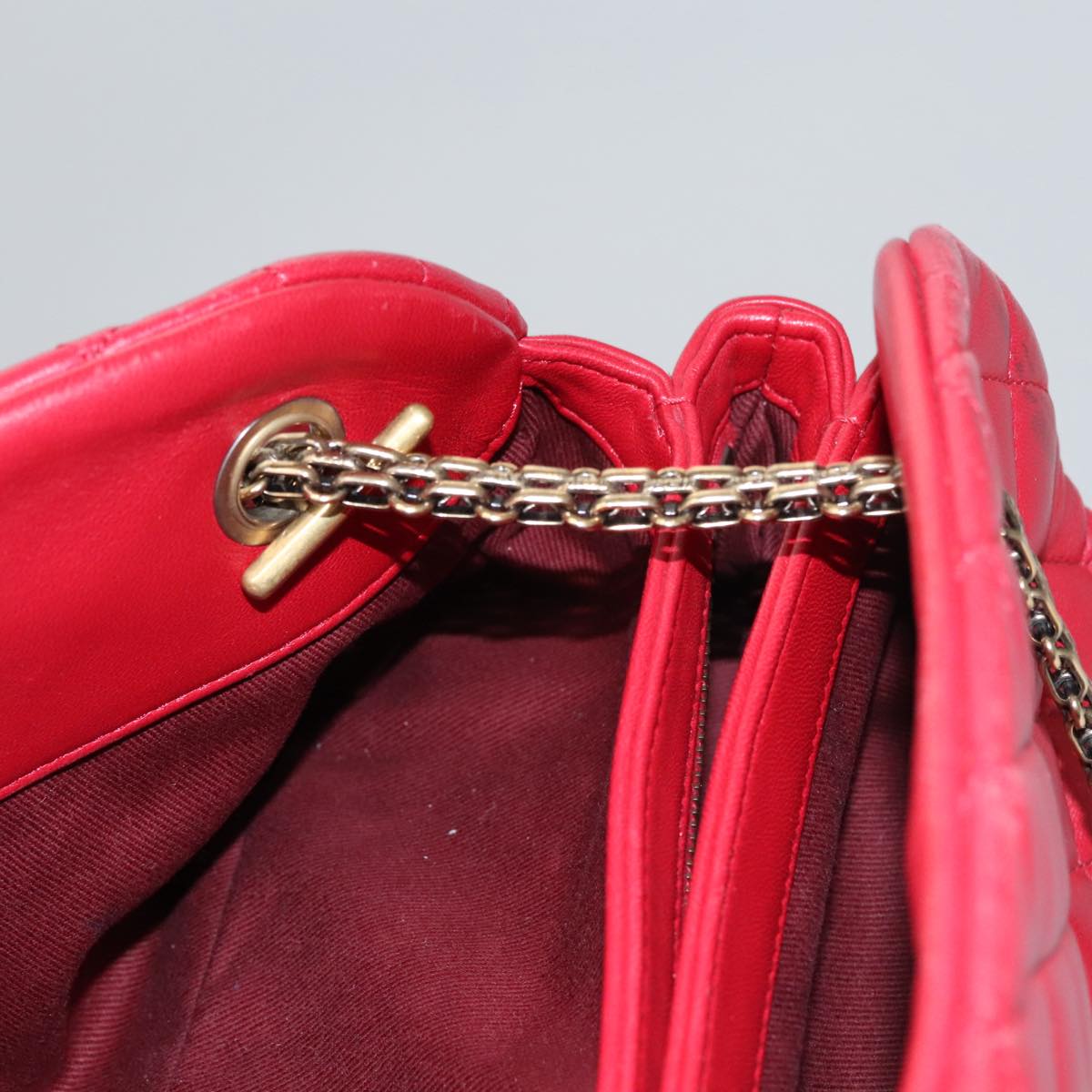 CHANEL Matelasse Chain Shoulder Bag Leather Red Gold CC 108309
