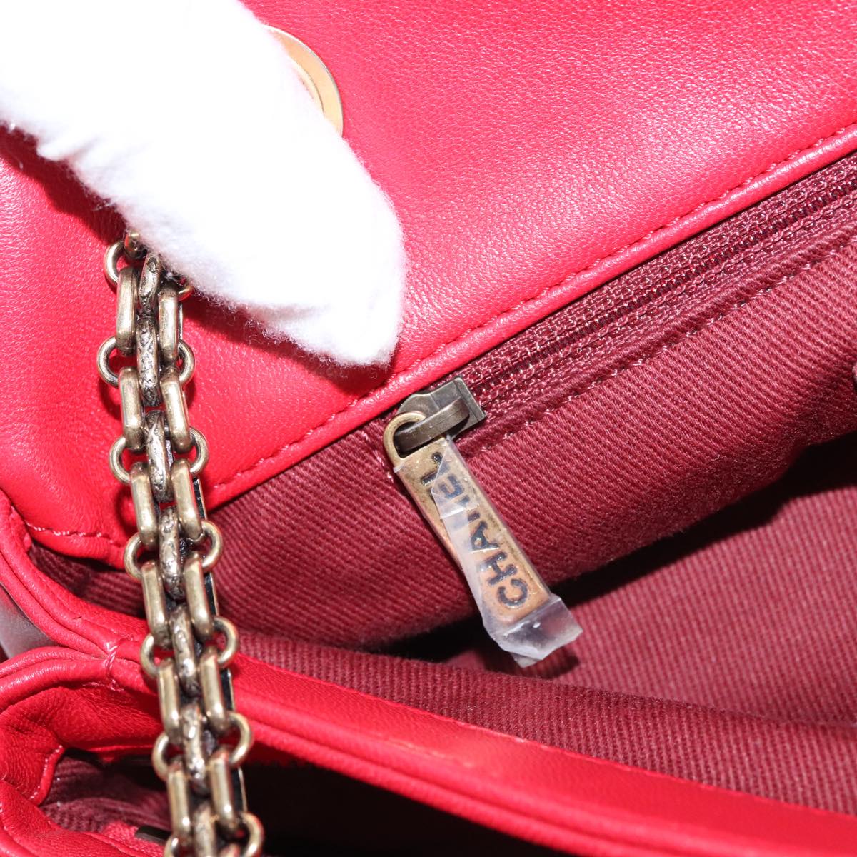 CHANEL Matelasse Chain Shoulder Bag Leather Red Gold CC 108309