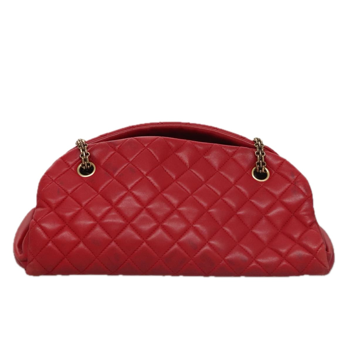 CHANEL Matelasse Chain Shoulder Bag Leather Red Gold CC 108309