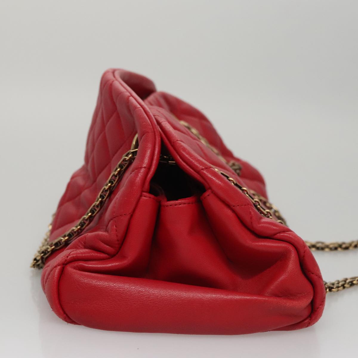 CHANEL Matelasse Chain Shoulder Bag Leather Red Gold CC 108309