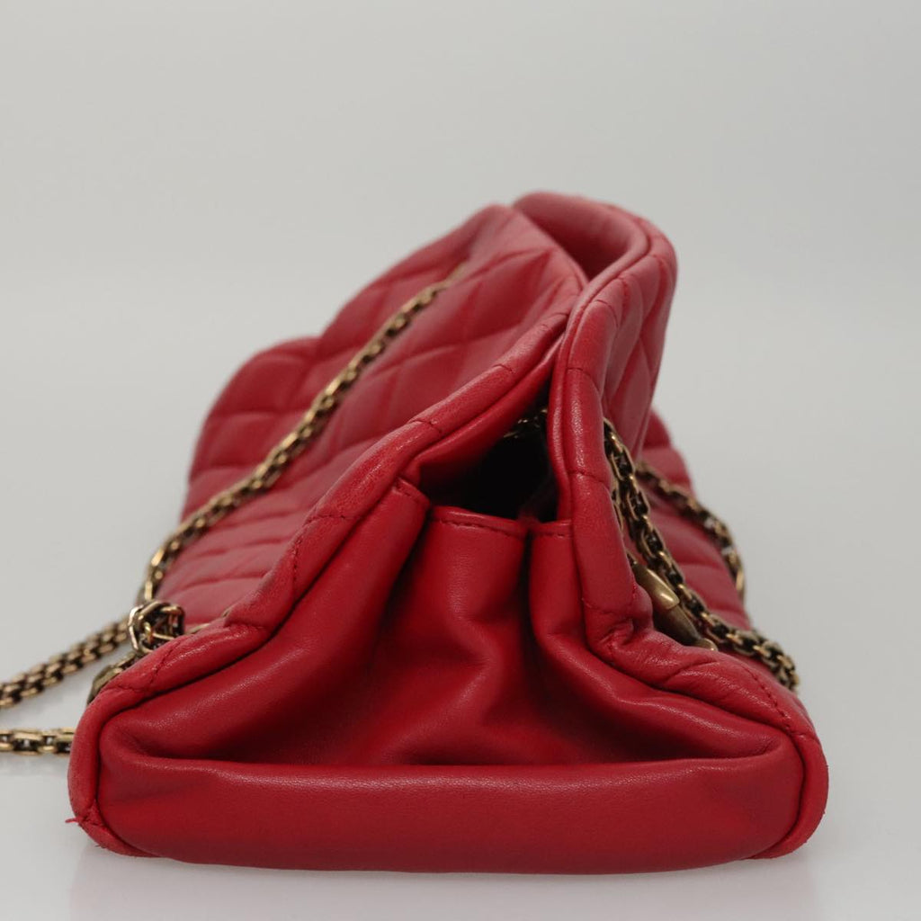 CHANEL Matelasse Chain Shoulder Bag Leather Red Gold CC 108309