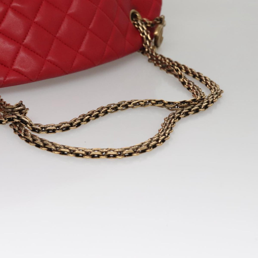 CHANEL Matelasse Chain Shoulder Bag Leather Red Gold CC 108309