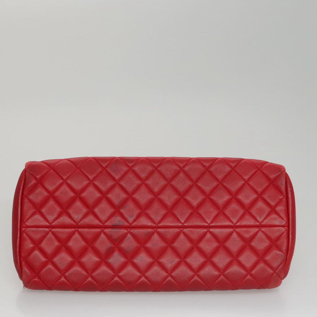 CHANEL Matelasse Chain Shoulder Bag Leather Red Gold CC 108309