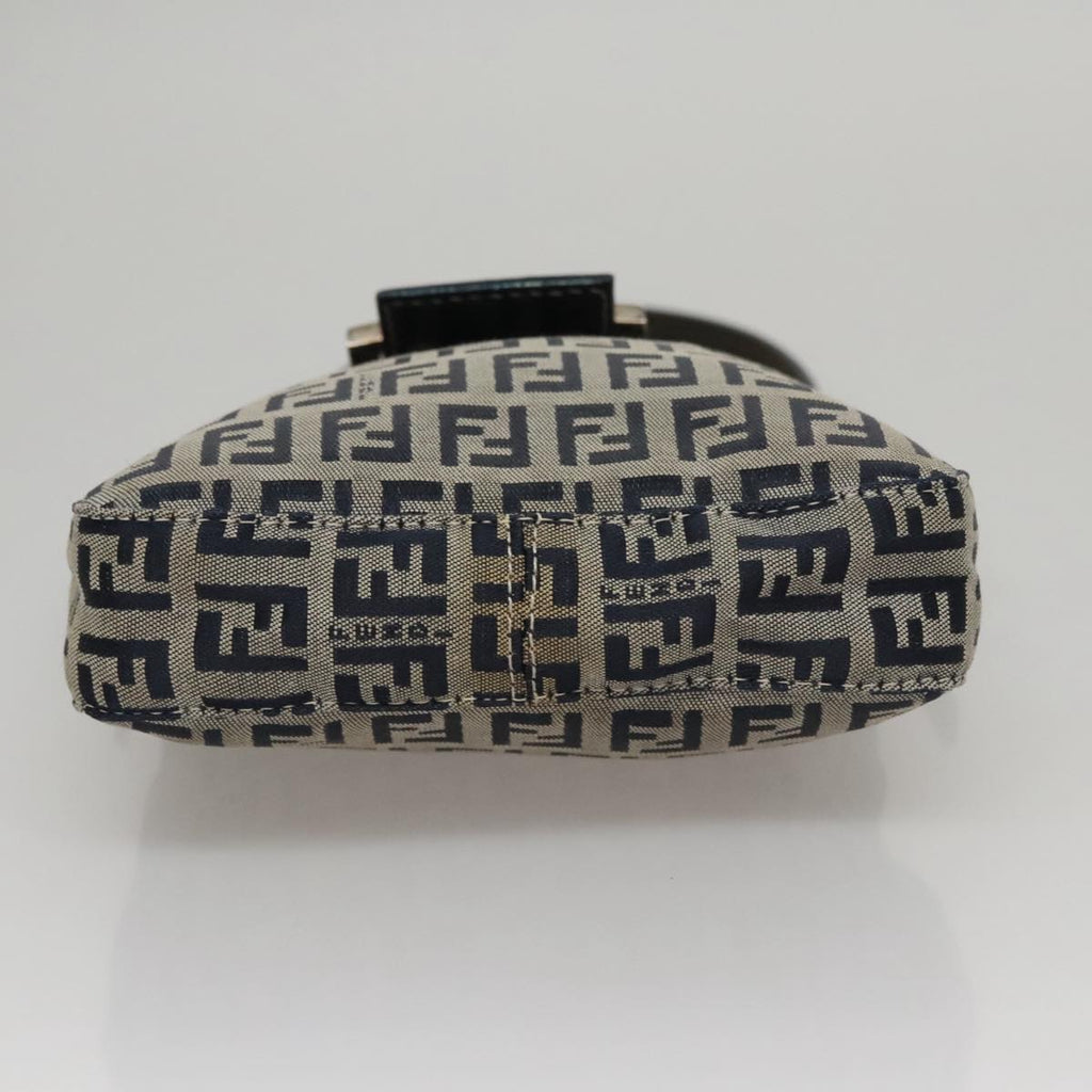 FENDI Zucchino Canvas Hand Bag Navy Silver 108378