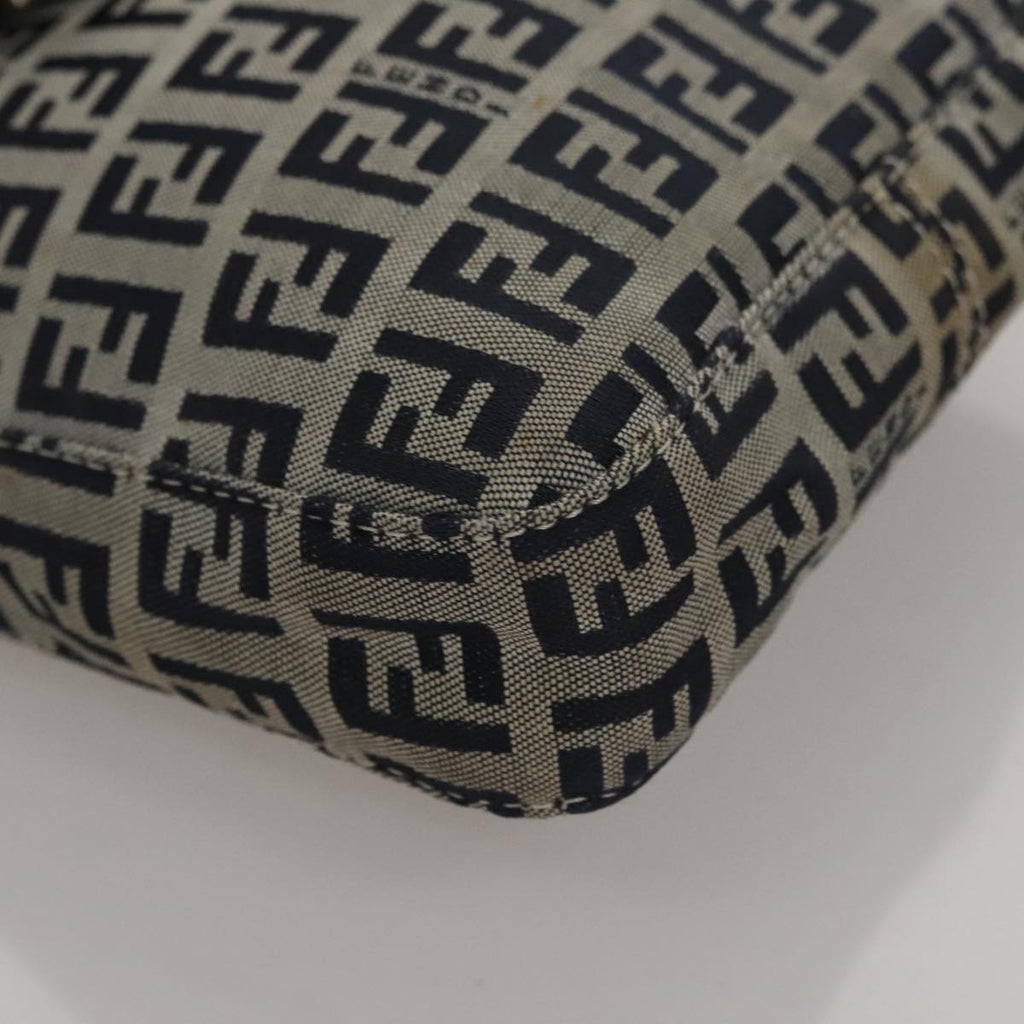 FENDI Zucchino Canvas Hand Bag Navy Silver 108378