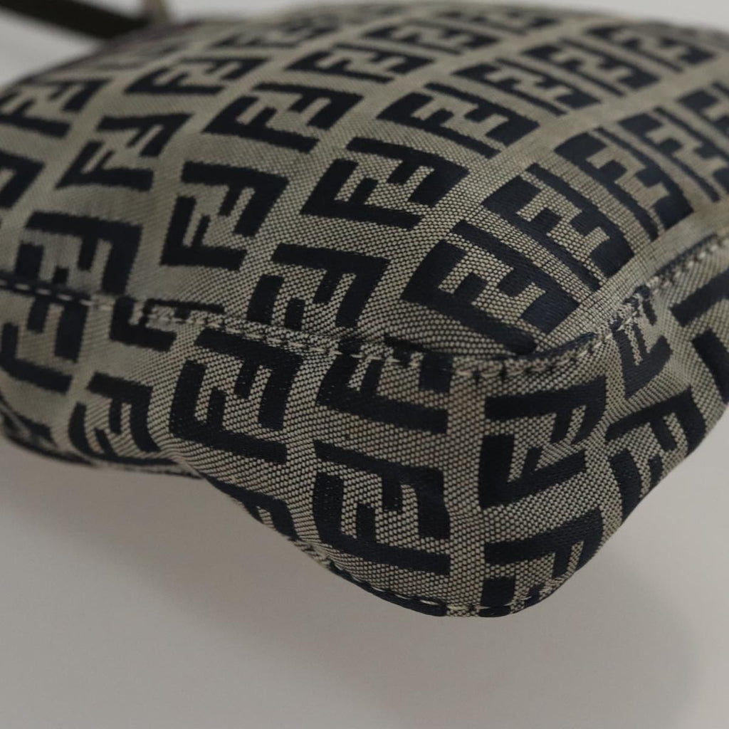 FENDI Zucchino Canvas Hand Bag Navy Silver 108378