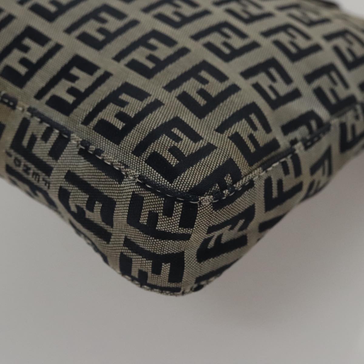 FENDI Zucchino Canvas Hand Bag Navy Silver 108378