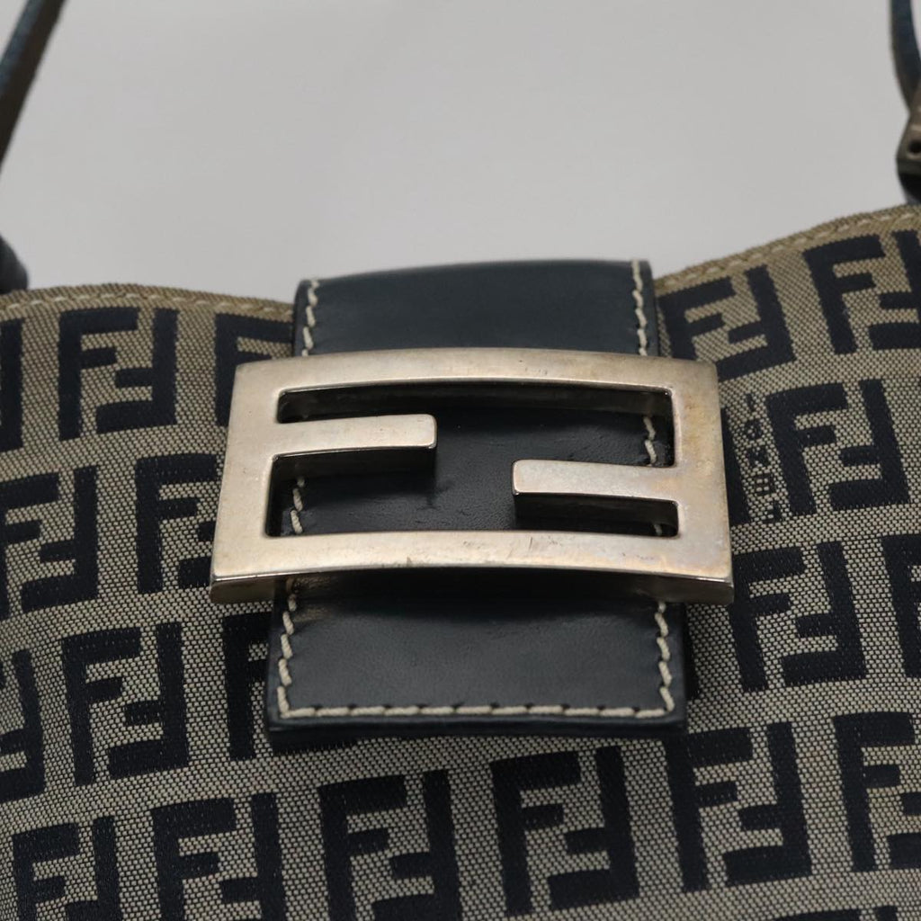 FENDI Zucchino Canvas Hand Bag Navy Silver 108378