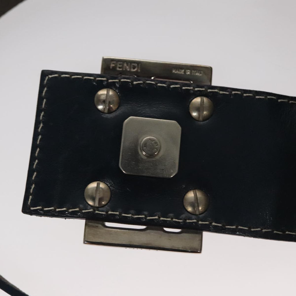 FENDI Zucchino Canvas Hand Bag Navy Silver 108378