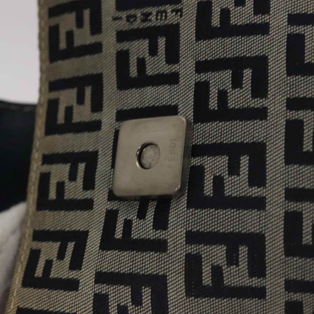 FENDI Zucchino Canvas Hand Bag Navy Silver 108378