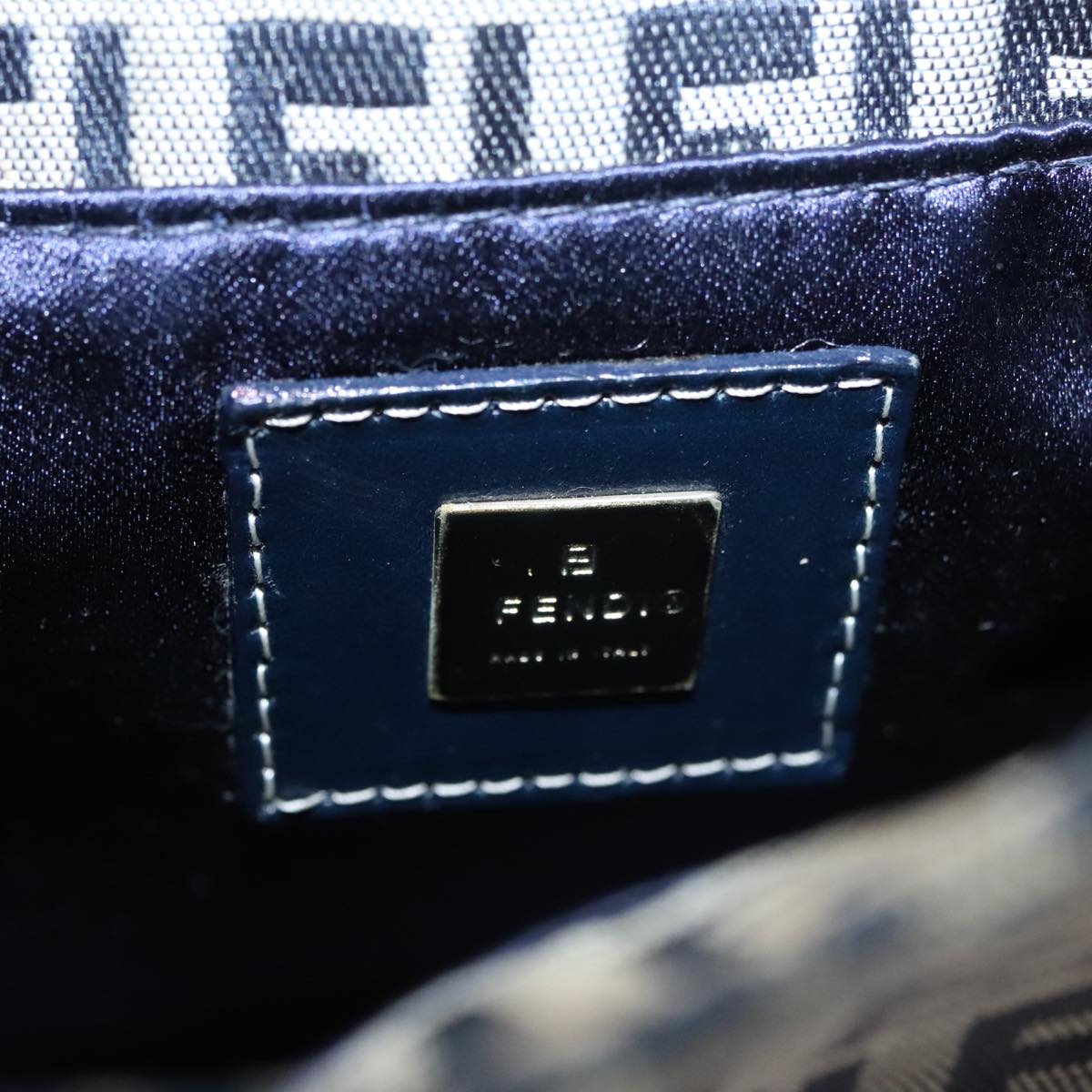 FENDI Zucchino Canvas Hand Bag Navy Silver 108378