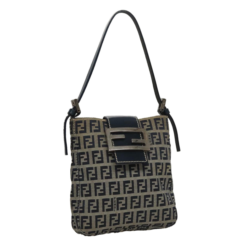 FENDI Zucchino Canvas Hand Bag Navy Silver 108378