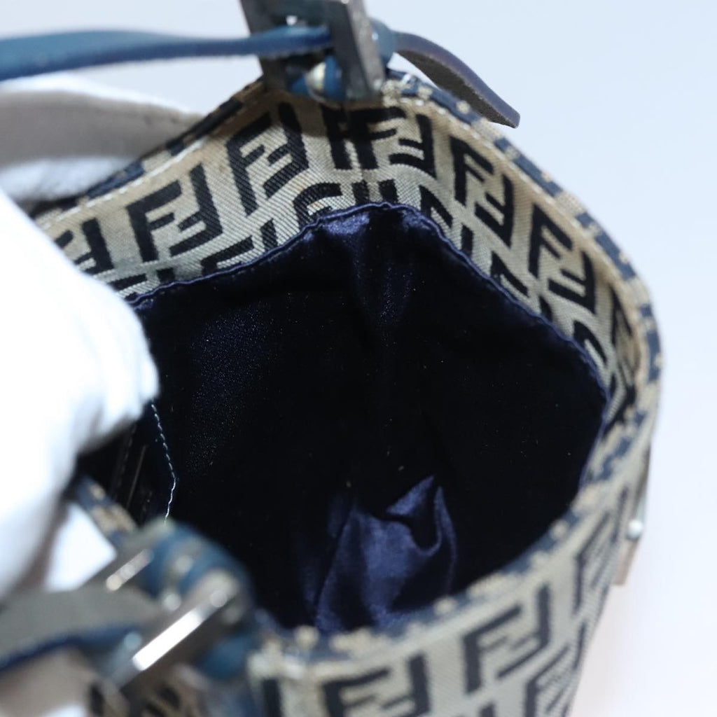 FENDI Zucchino Canvas Hand Bag Navy Silver 108378
