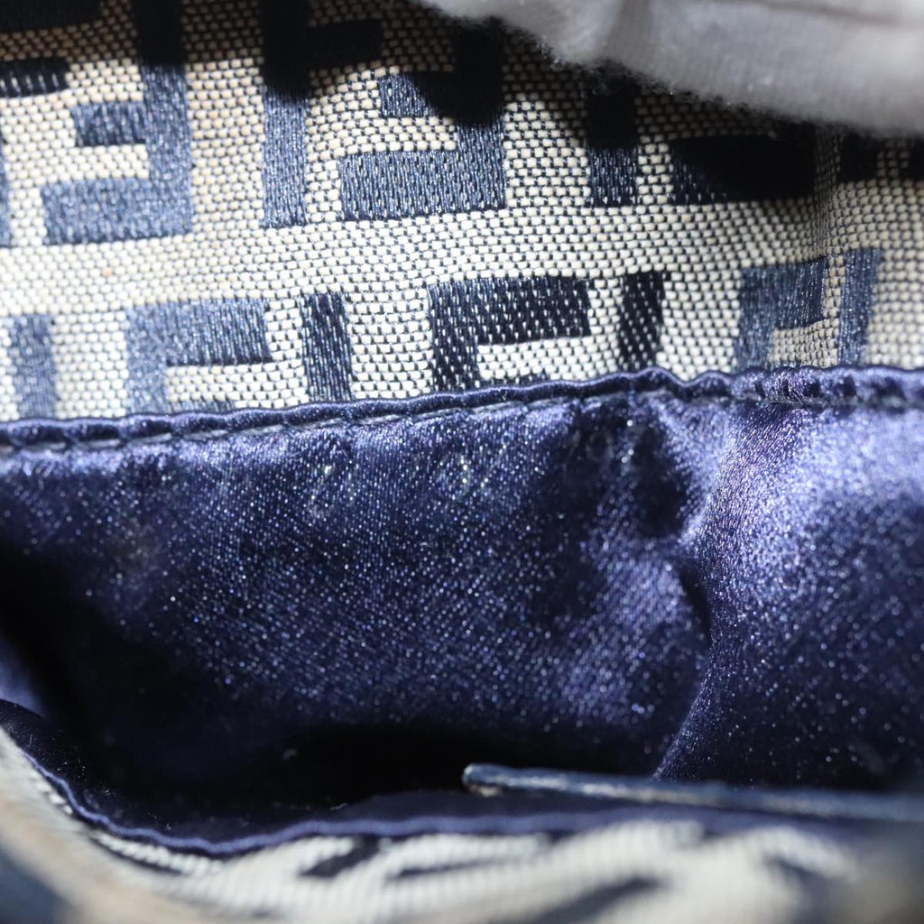 FENDI Zucchino Canvas Hand Bag Navy Silver 108378