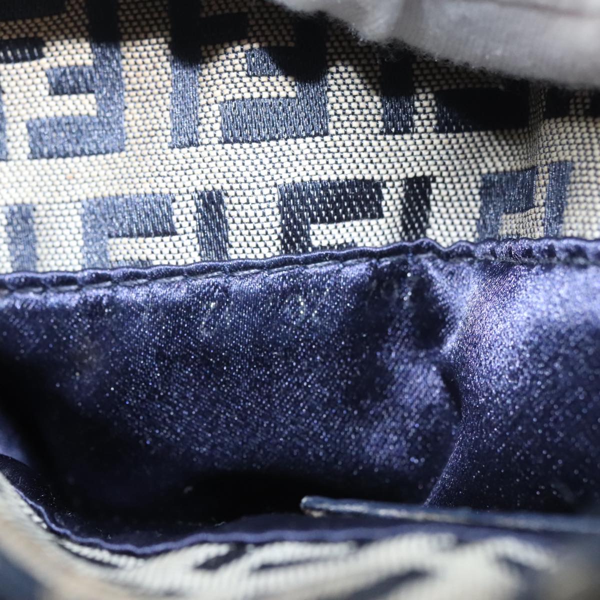 FENDI Zucchino Canvas Hand Bag Navy Silver 108378