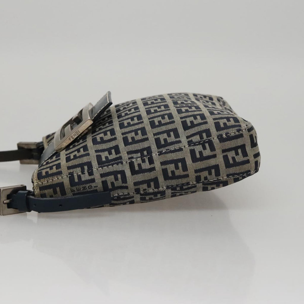 FENDI Zucchino Canvas Hand Bag Navy Silver 108378