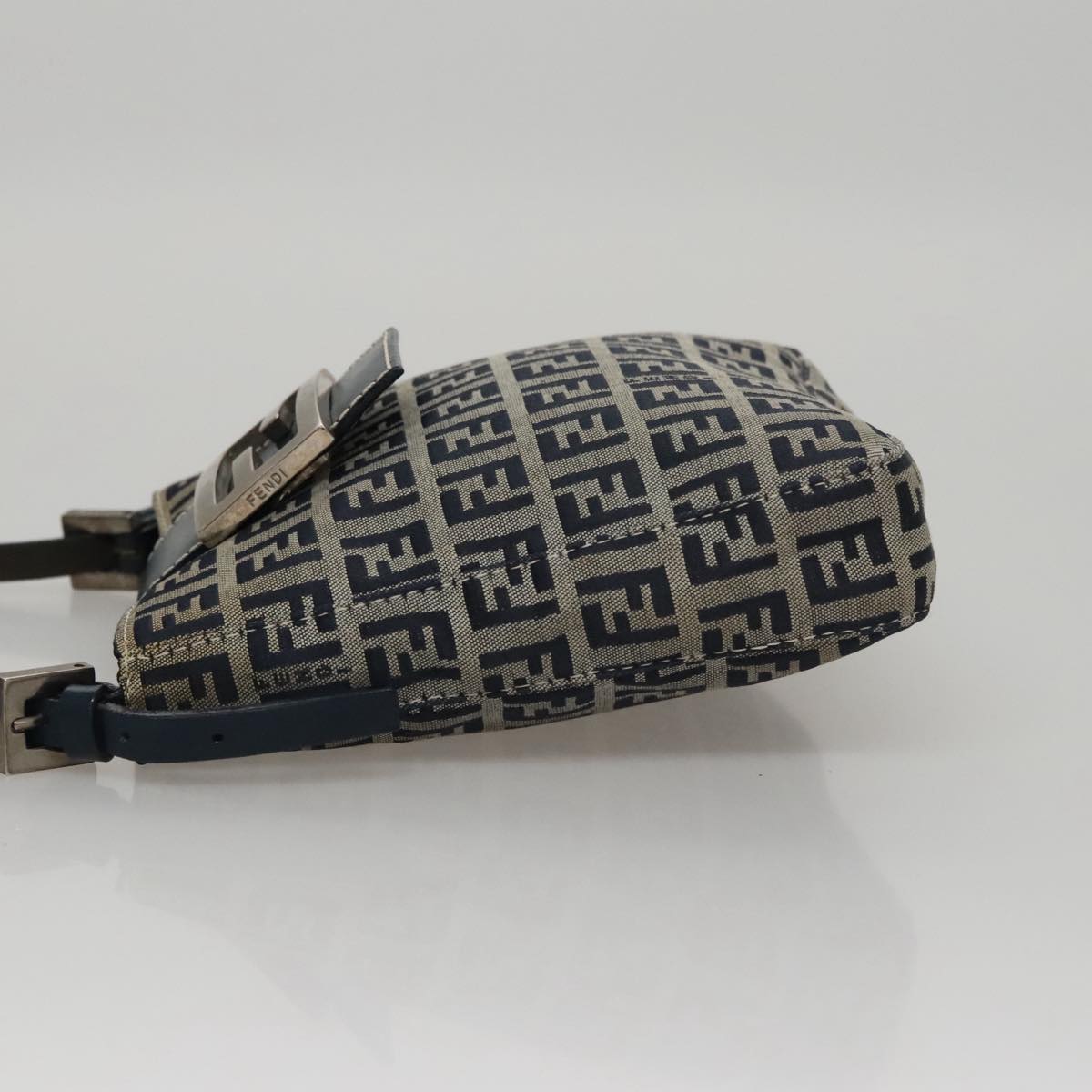 FENDI Zucchino Canvas Hand Bag Navy Silver 108378