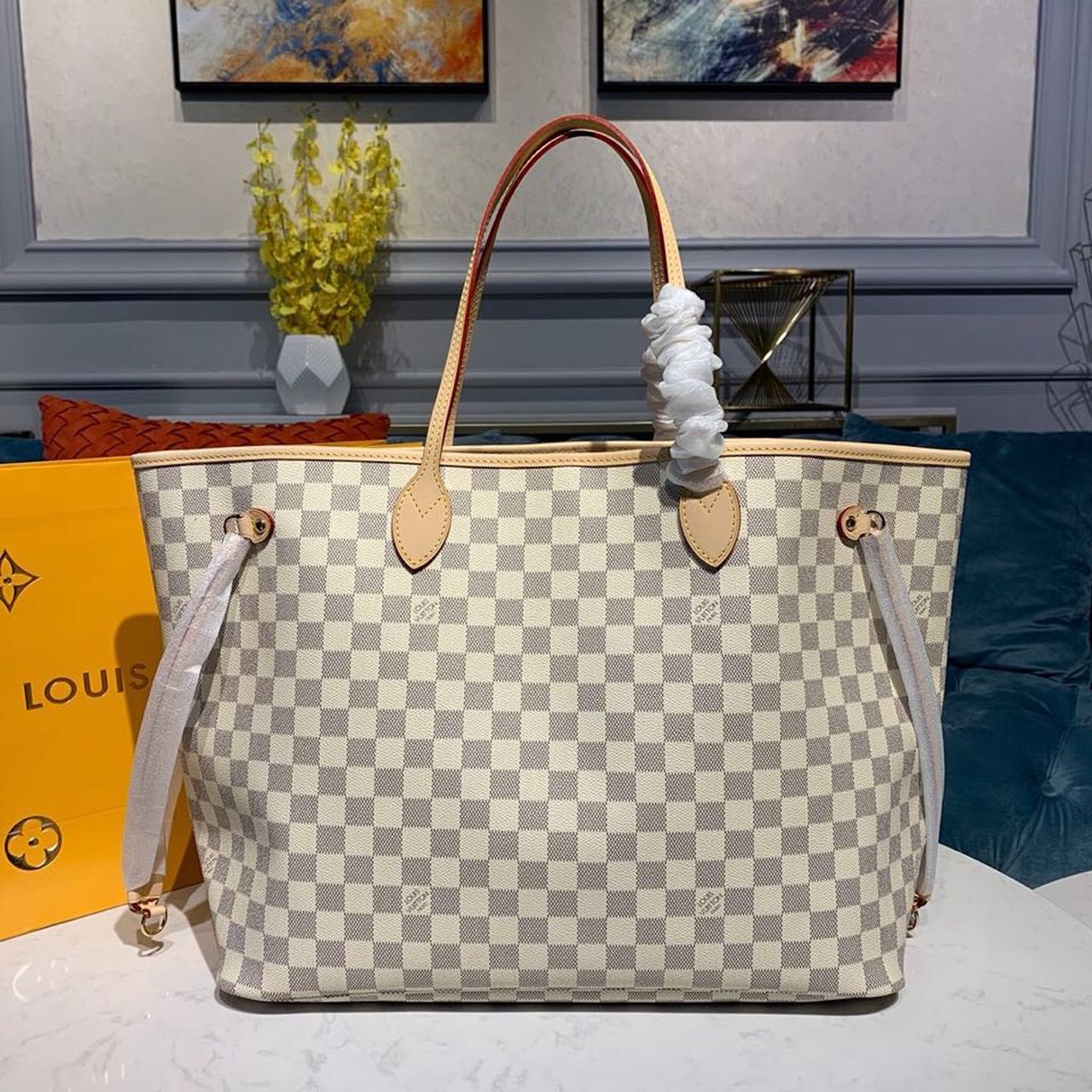 Louis Vuitton Neverfull GM Tote Bag Damier Azur Canvas Beige For Women, WomenÃ¢â‚¬â„¢s Handbags, Shoulder Bags 15.4in/39cm LV N41360