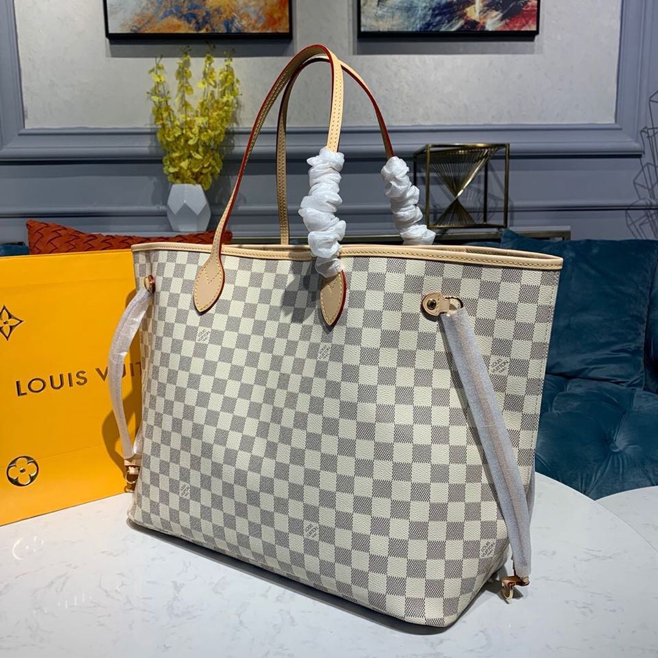 Louis Vuitton Neverfull GM Tote Bag Damier Azur Canvas Beige For Women, WomenÃ¢â‚¬â„¢s Handbags, Shoulder Bags 15.4in/39cm LV N41360