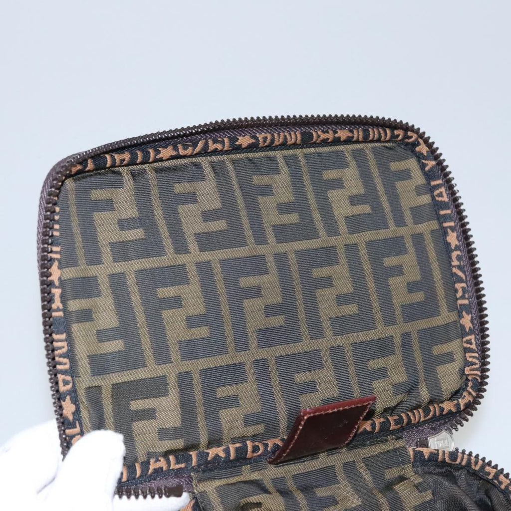 FENDI Zucca Canvas Vanity Pouch Brown Black 108539