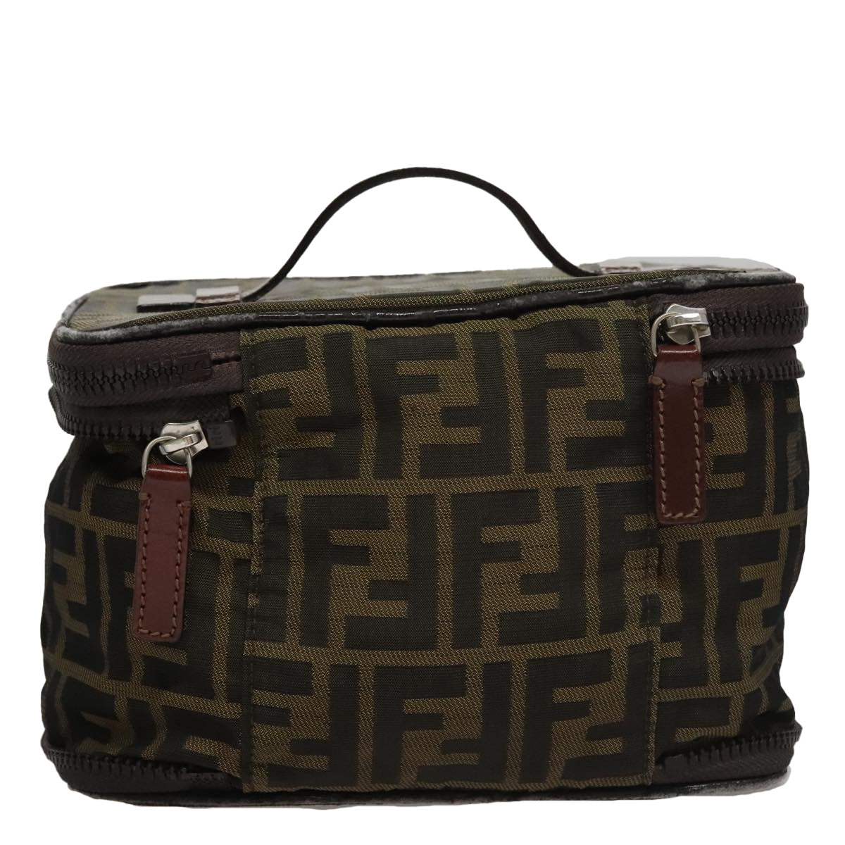 FENDI Zucca Canvas Vanity Pouch Brown Black 108539