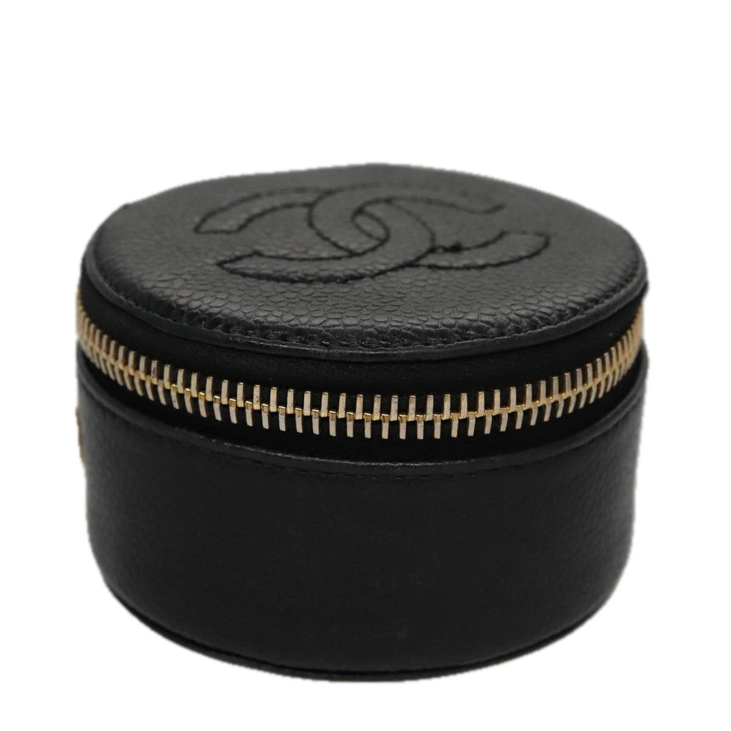CHANEL COCO Mark Jewelry Case Caviar Skin Black Gold CC 108555