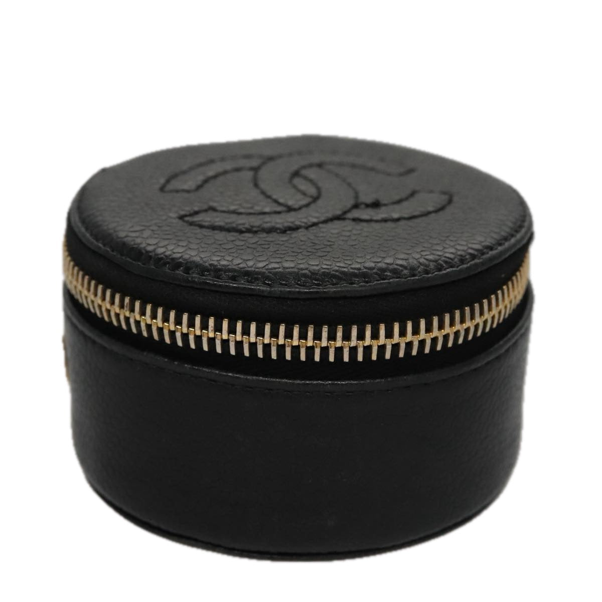 CHANEL COCO Mark Jewelry Case Caviar Skin Black Gold CC 108555