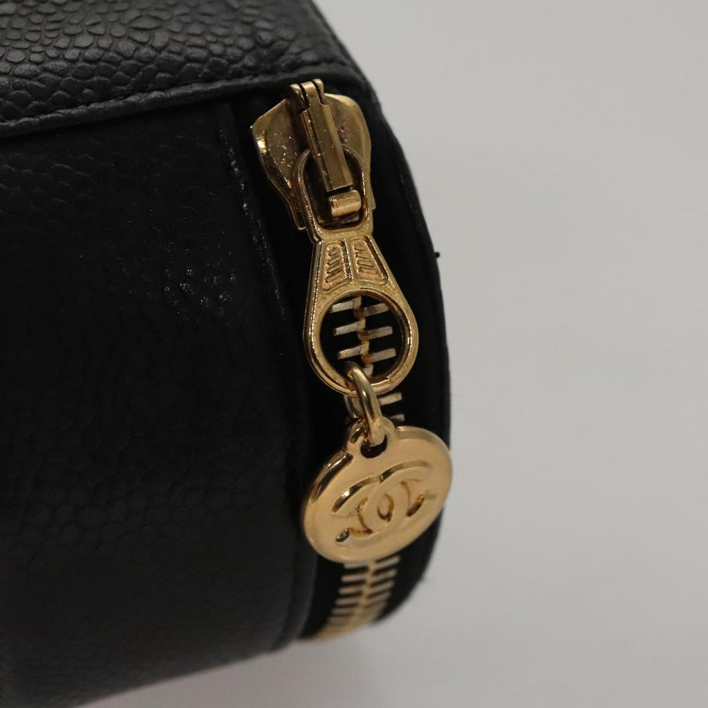 CHANEL COCO Mark Jewelry Case Caviar Skin Black Gold CC 108555