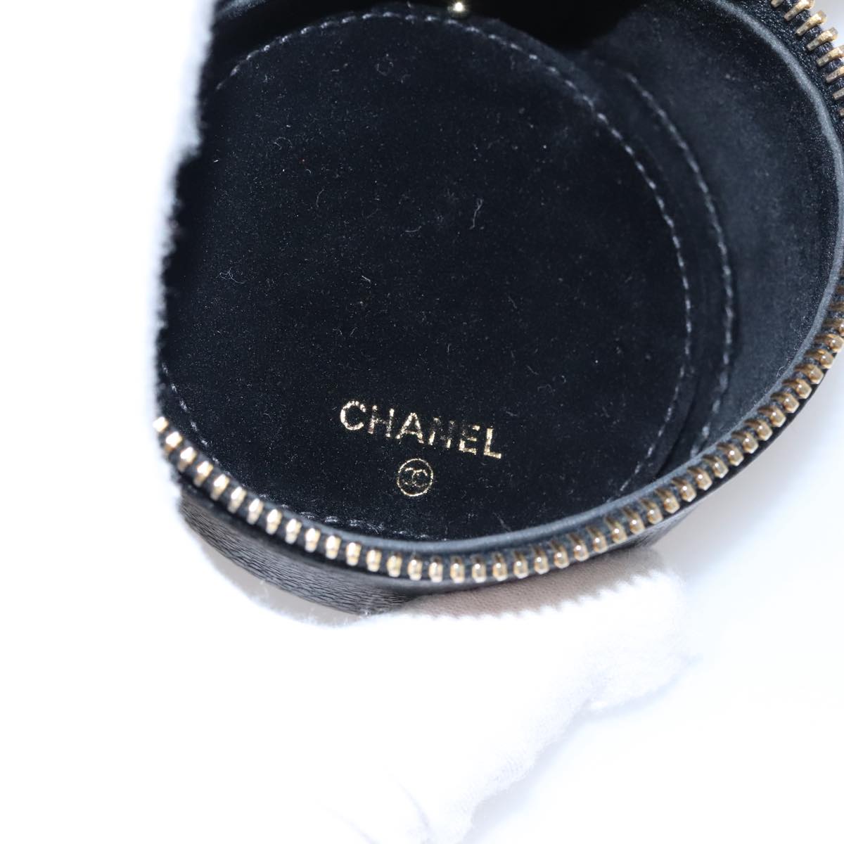 CHANEL COCO Mark Jewelry Case Caviar Skin Black Gold CC 108555