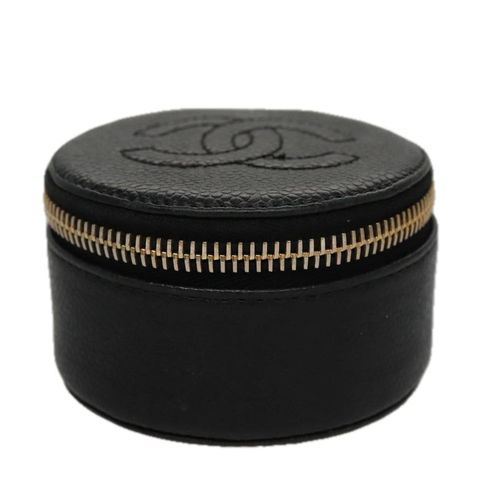 CHANEL COCO Mark Jewelry Case Caviar Skin Black Gold CC 108555