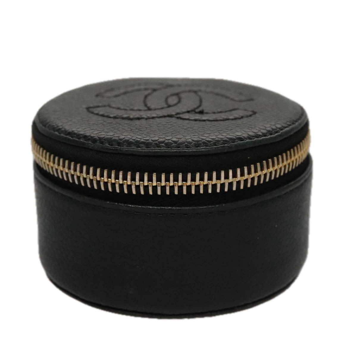 CHANEL COCO Mark Jewelry Case Caviar Skin Black Gold CC 108555