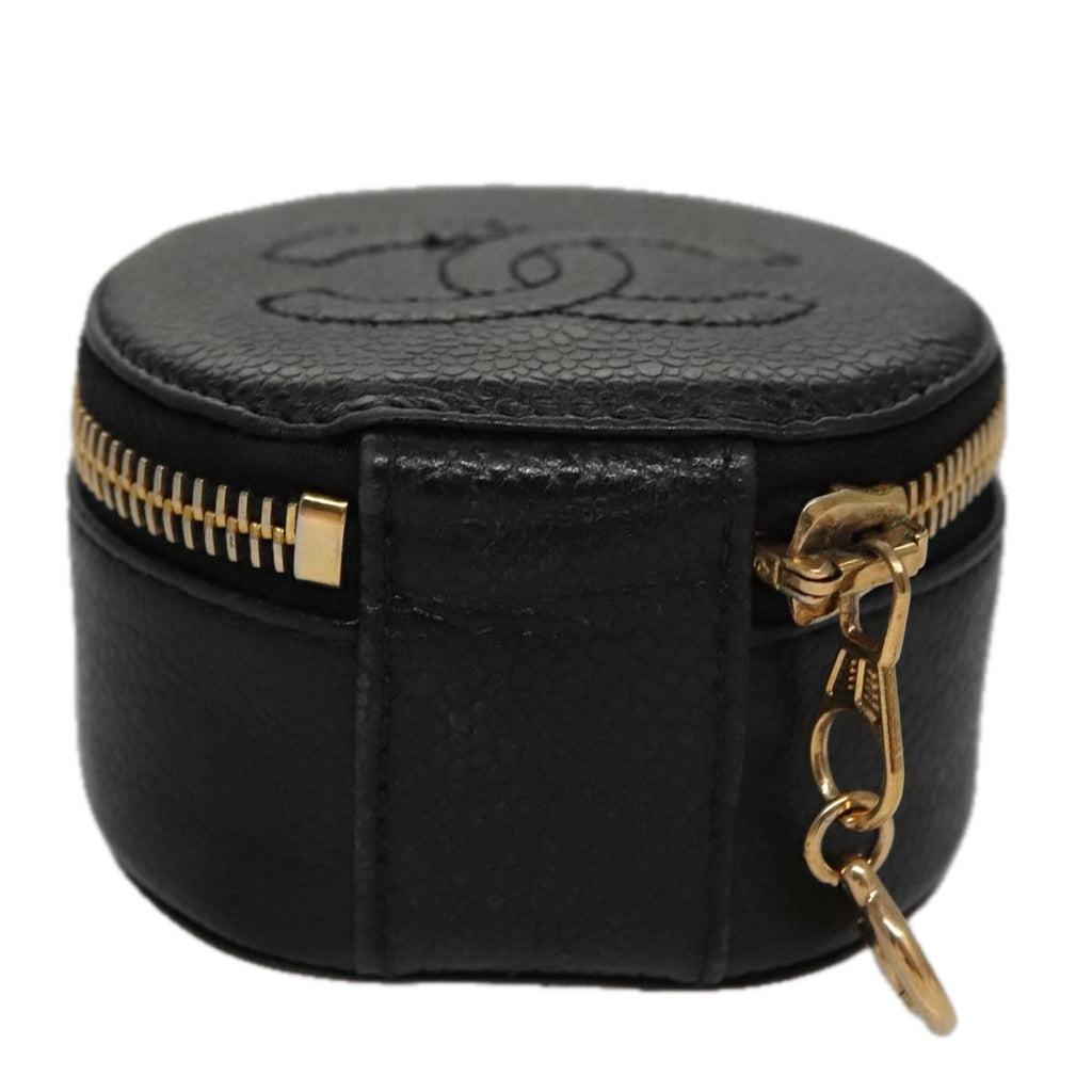 CHANEL COCO Mark Jewelry Case Caviar Skin Black Gold CC 108555