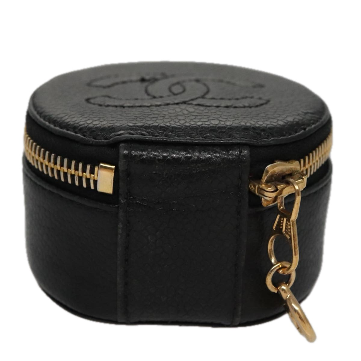 CHANEL COCO Mark Jewelry Case Caviar Skin Black Gold CC 108555