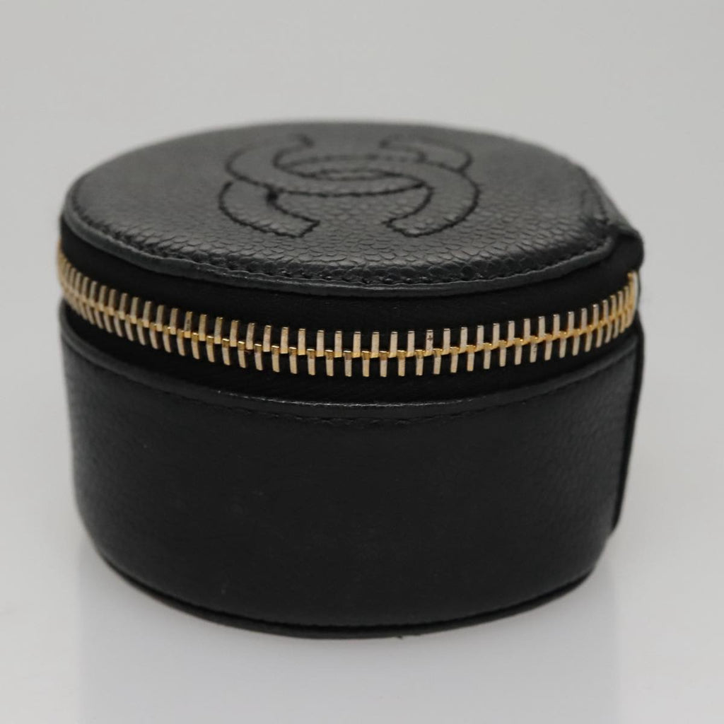 CHANEL COCO Mark Jewelry Case Caviar Skin Black Gold CC 108555