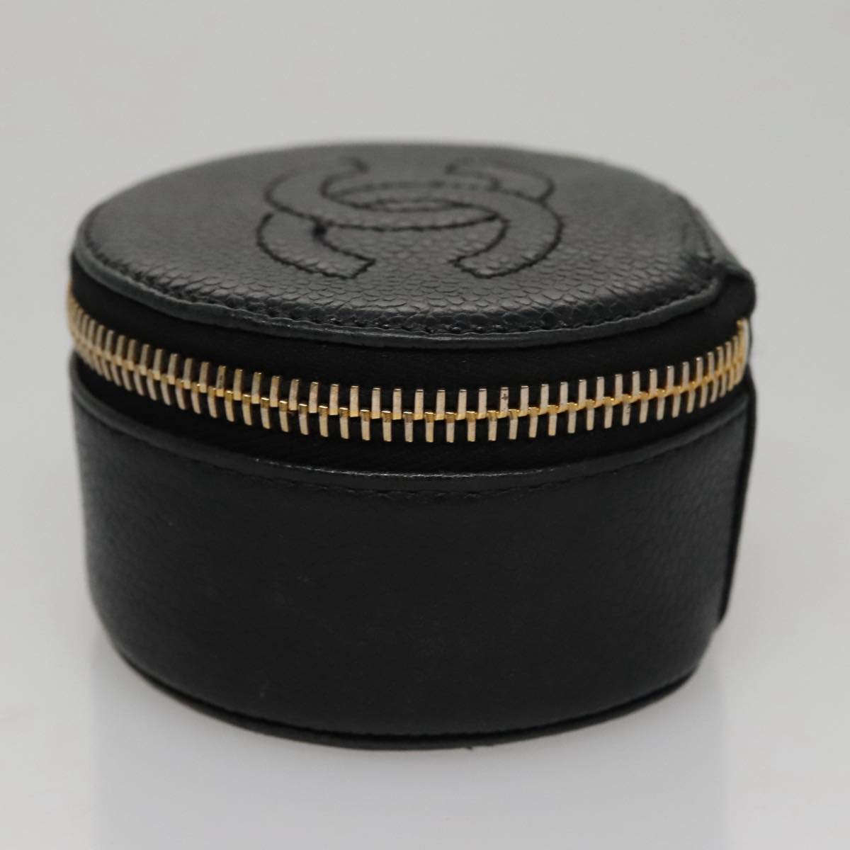 CHANEL COCO Mark Jewelry Case Caviar Skin Black Gold CC 108555