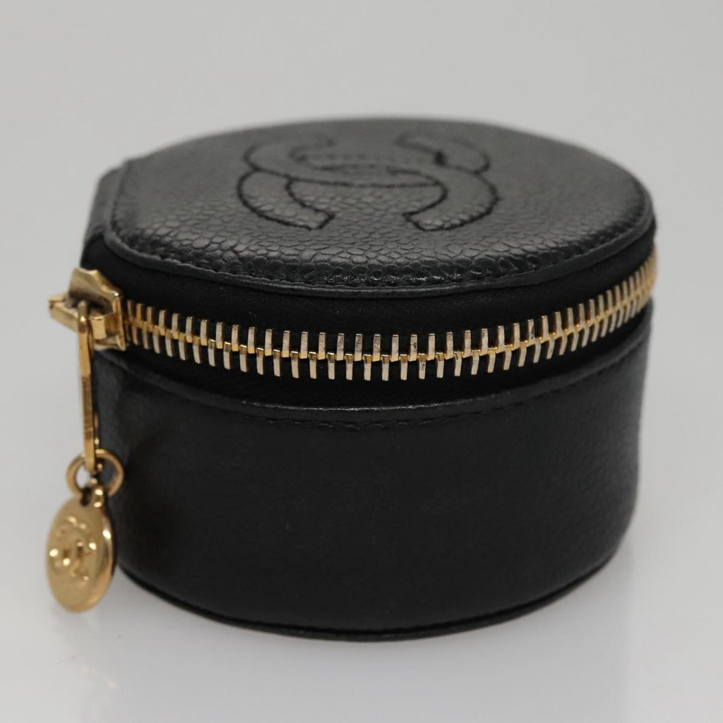 CHANEL COCO Mark Jewelry Case Caviar Skin Black Gold CC 108555
