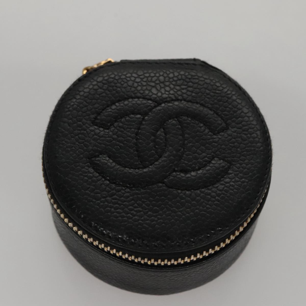 CHANEL COCO Mark Jewelry Case Caviar Skin Black Gold CC 108555