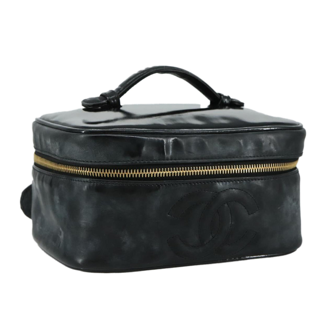 CHANEL COCO Mark vanity Pouch Patent leather Black Gold CC 108580