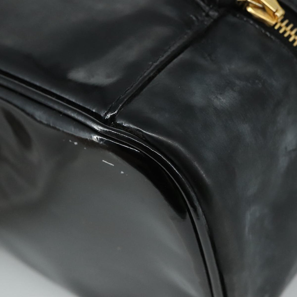CHANEL COCO Mark vanity Pouch Patent leather Black Gold CC 108580