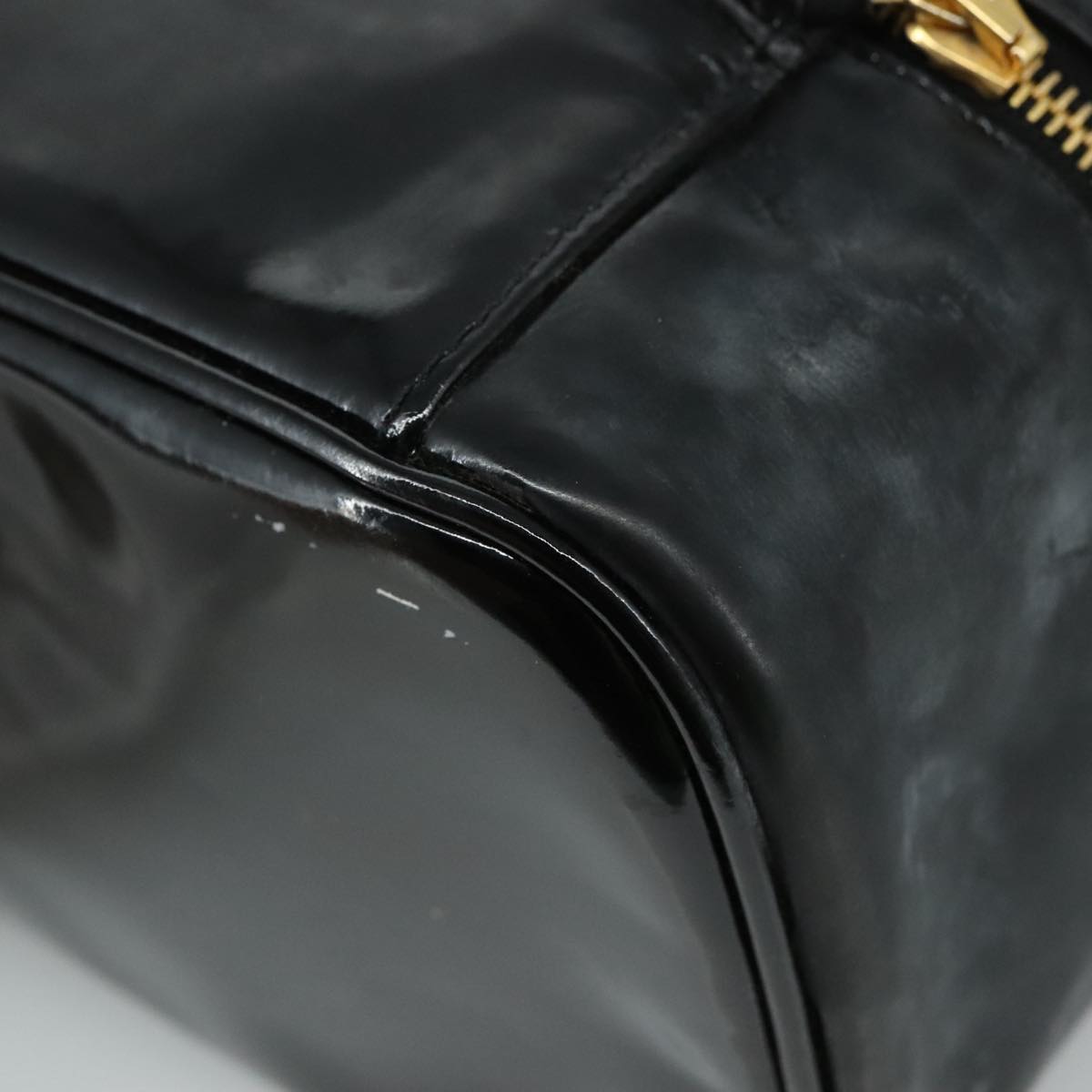 CHANEL COCO Mark vanity Pouch Patent leather Black Gold CC 108580
