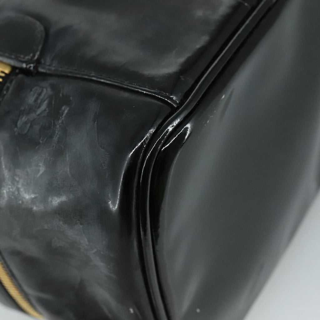 CHANEL COCO Mark vanity Pouch Patent leather Black Gold CC 108580