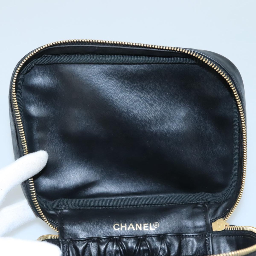 CHANEL COCO Mark vanity Pouch Patent leather Black Gold CC 108580