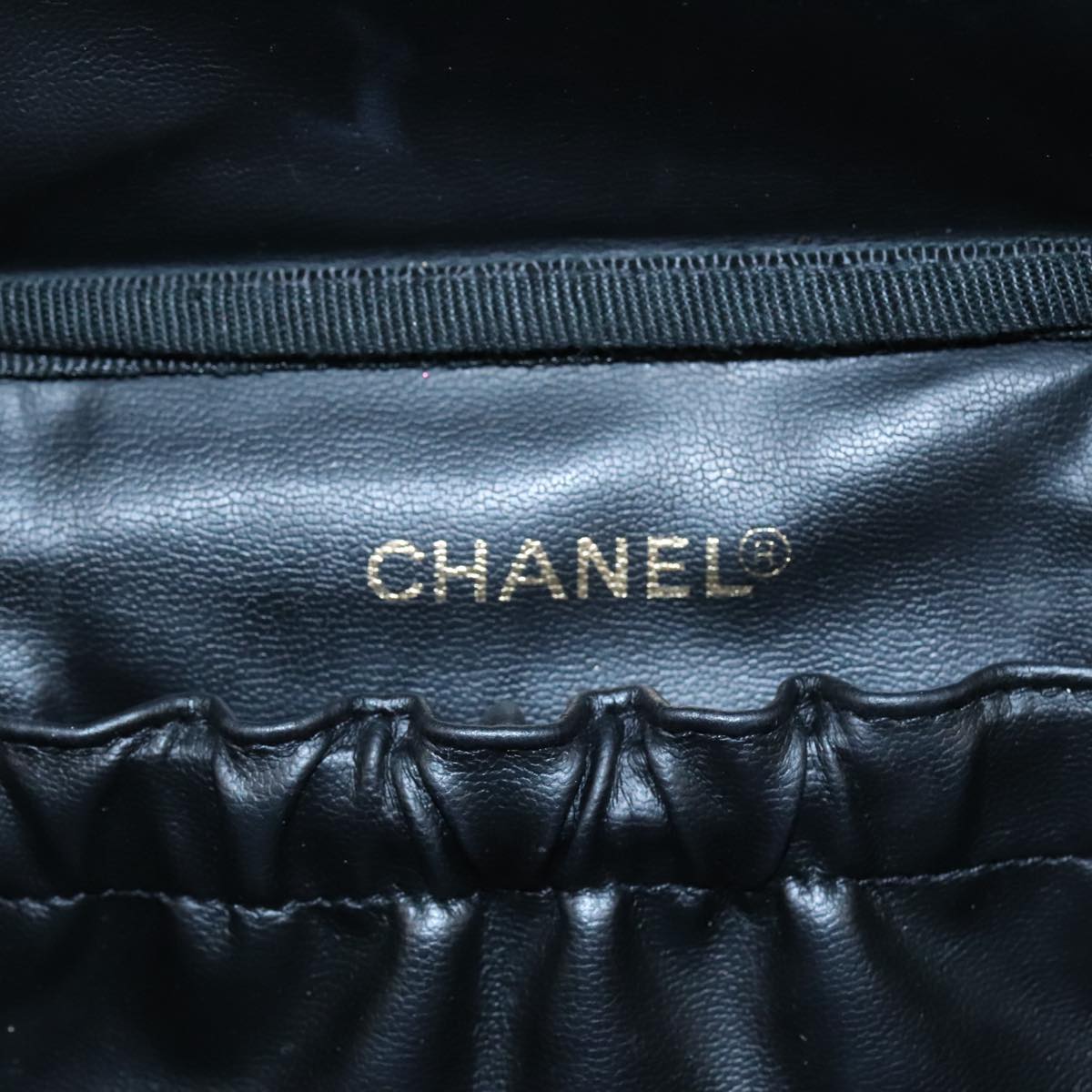 CHANEL COCO Mark vanity Pouch Patent leather Black Gold CC 108580