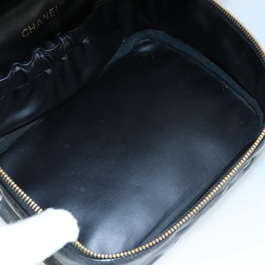 CHANEL COCO Mark vanity Pouch Patent leather Black Gold CC 108580