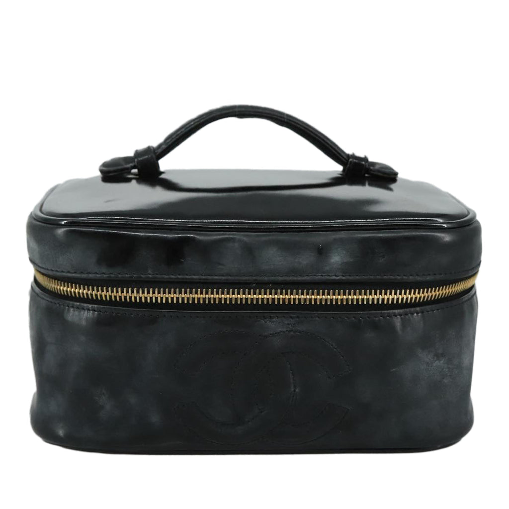 CHANEL COCO Mark vanity Pouch Patent leather Black Gold CC 108580